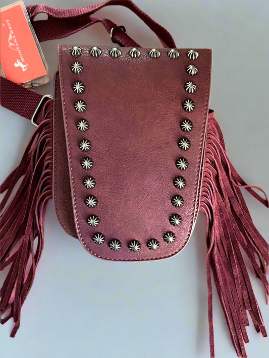 Montana West Saddle Fringe Belt Bag Sling Bag Burgundy